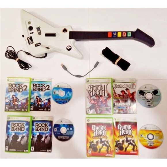 Guitar Hero II Xplorer X-Plorer Rock Band Controller Bundle Lot Dongle Xbox 360 - Picture 4 of 10